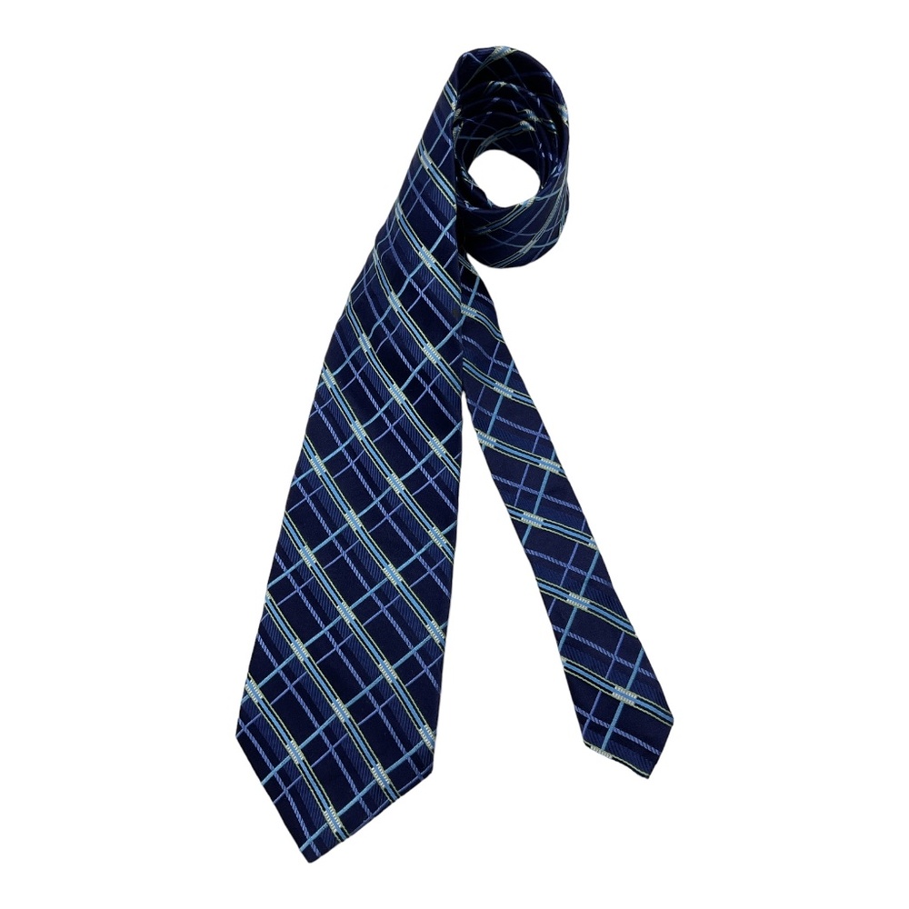 MURANO Blue Tartan Geometric Silk LUXURY Tie USA